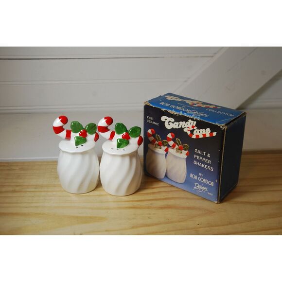 Vintage 1982 Ceramic Candy Cane Christmas Salt Pepper Shakers Ron Gordon Holiday - Picture 1 of 14